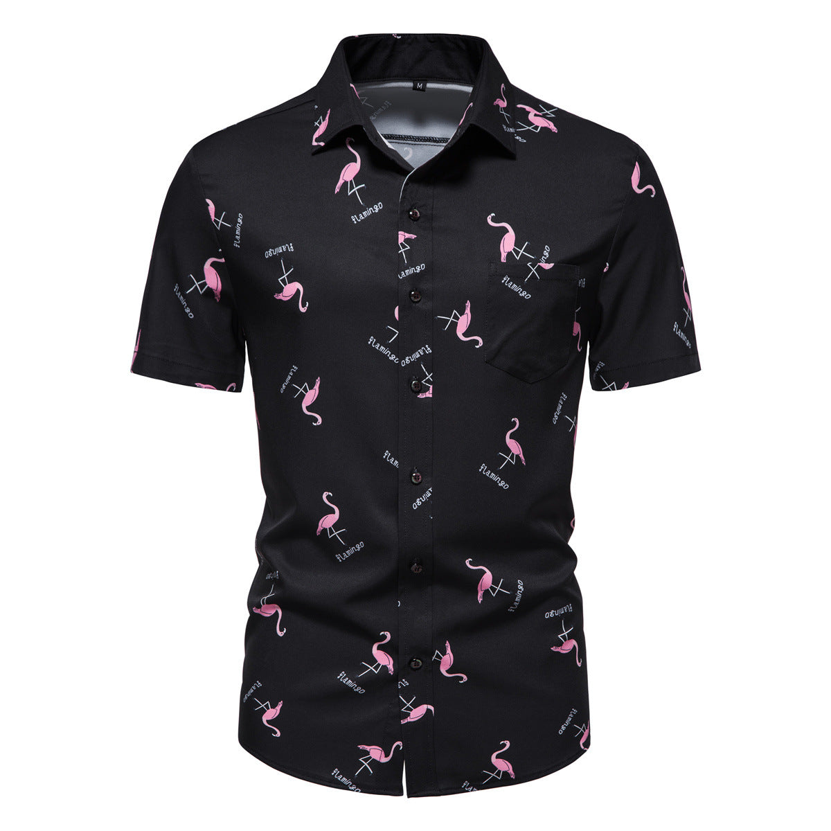 Herren Kurzarmhemd mit modernem Flamingo-Muster