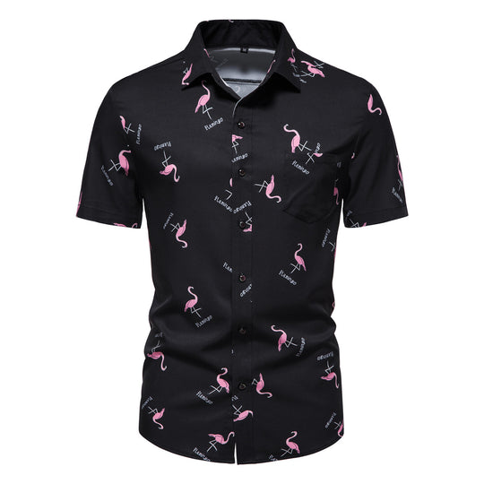 Herren Kurzarmhemd mit modernem Flamingo-Muster R&B