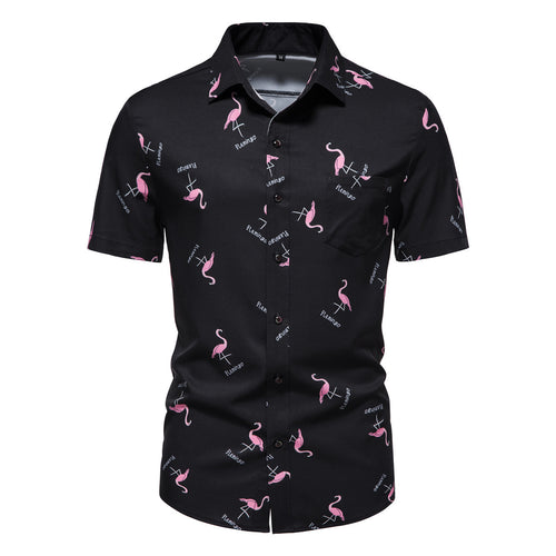 Herren Kurzarmhemd mit modernem Flamingo-Muster R&B