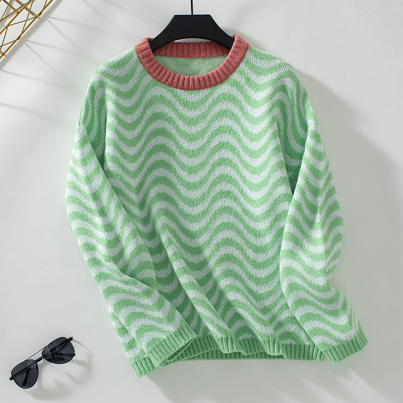 Damen gemütlicher Pullover mit modernen Wellenmustern und minimalistischer Passform R&B