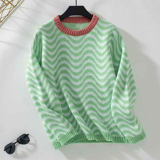 Damen gemütlicher Pullover mit modernen Wellenmustern und minimalistischer Passform R&B