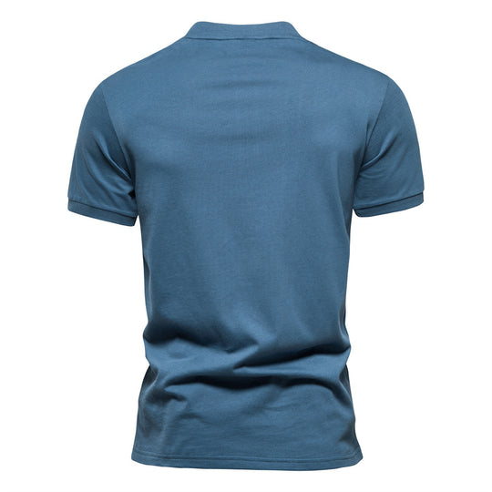 Herren Kurzarm Henley-T-Shirt mit modernem Reißverschluss und hochwertiger Baumwollmischung R&B