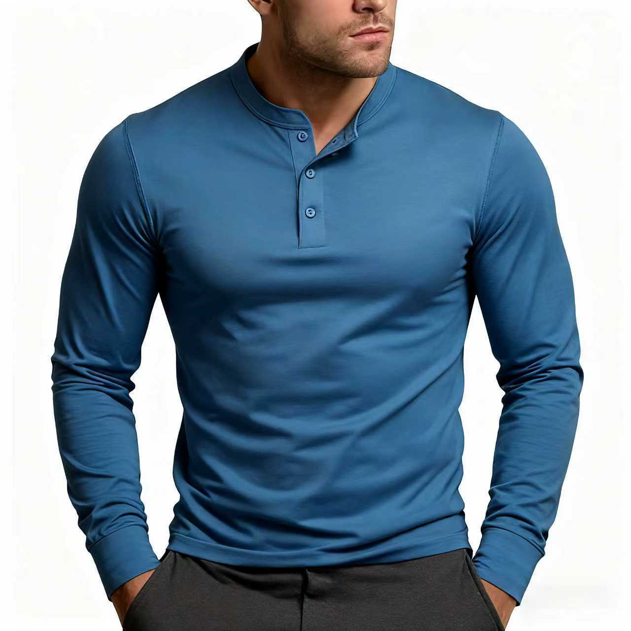 Herren Langarm-Henley-Shirt mit klassischem Knopfdetail und körpernaher Passform R&B