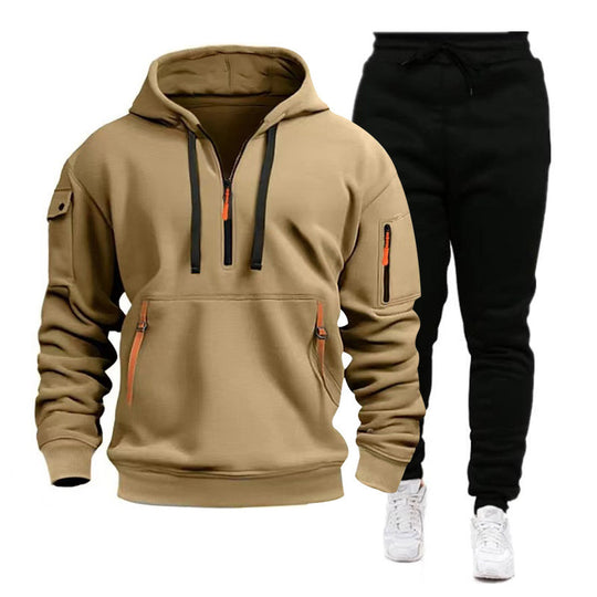 Herren Sportlicher Hoodie- und Jogginghosenanzug mit funktionalen Reißverschlusstaschen R&B