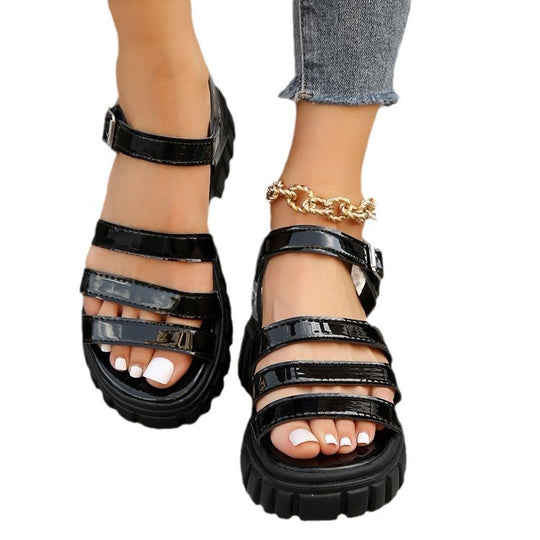 Damen trendige Sandalen mit robustem Blockabsatz und elegantem Riemen-Design R&B