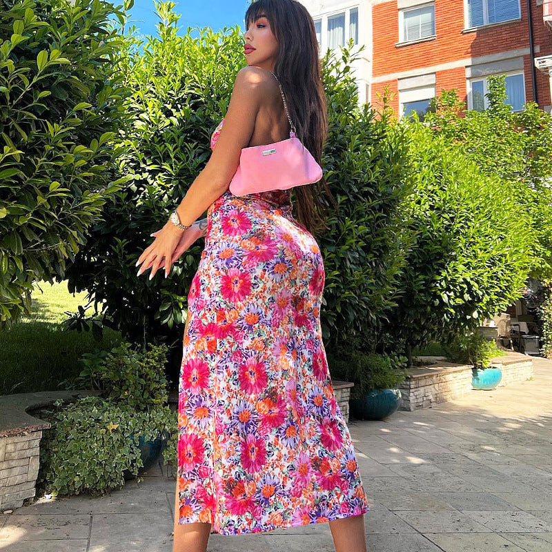 Damen Maxikleid mit seitlichem Schlitz und zartem Blumendruck R&B