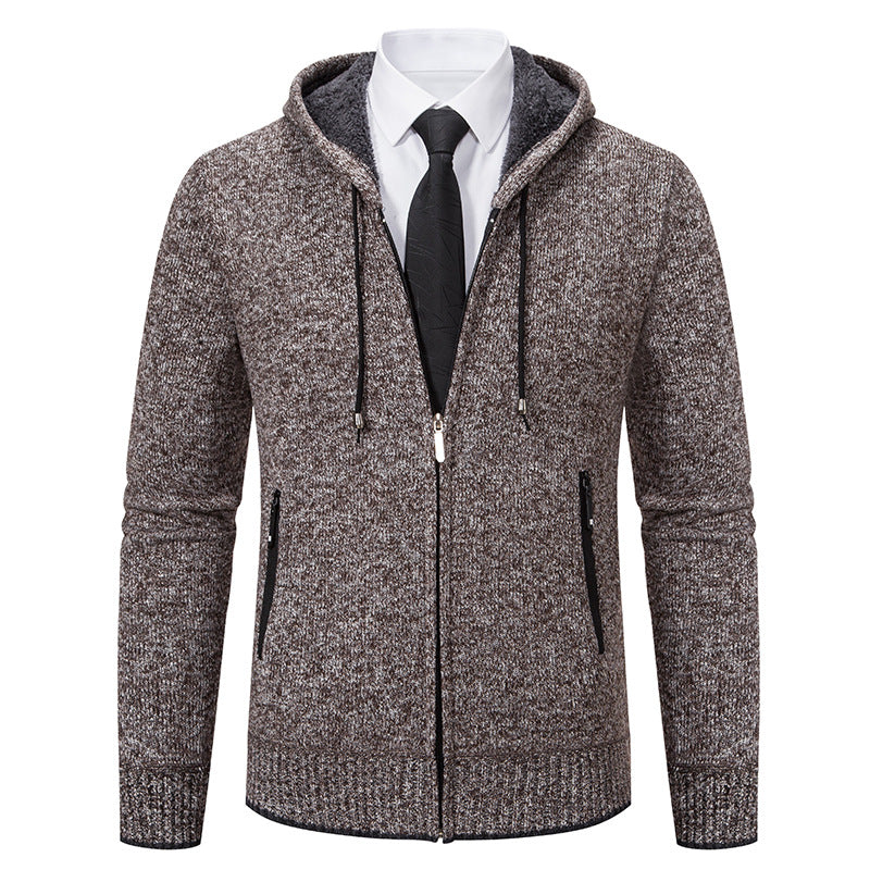 Herren Strickjacke mit Kapuze und weichem Innenfutter R&B