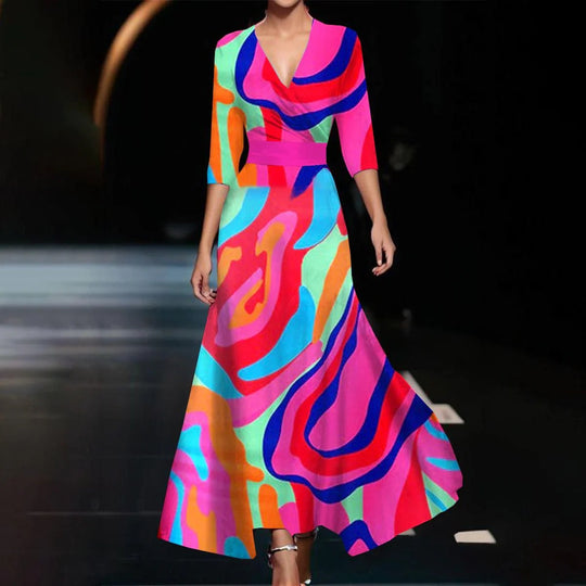 Damen Maxikleid mit floralem Design und schickem V-Ausschnitt R&B