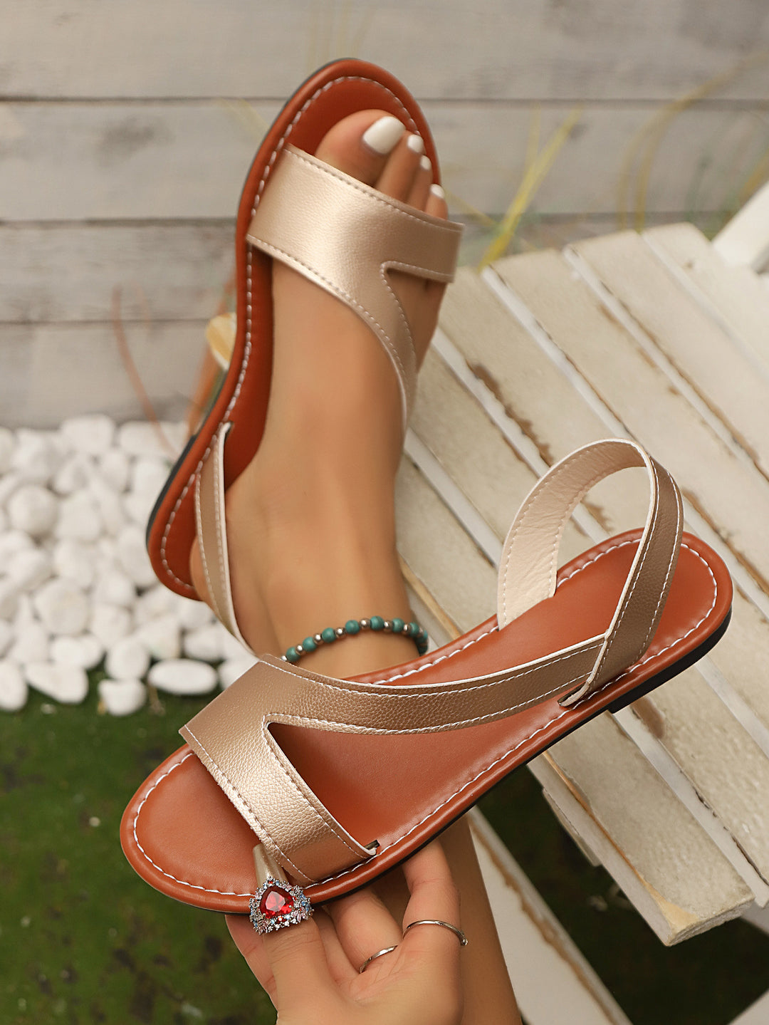 Damen offene Riemensandalen mit komfortablem Fußbett R&B