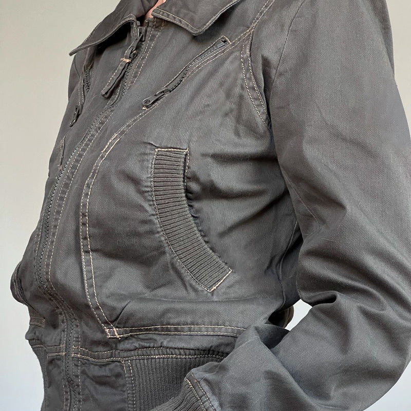Damen cropped Jacke mit Reißverschluss und praktischen Taschen R&B