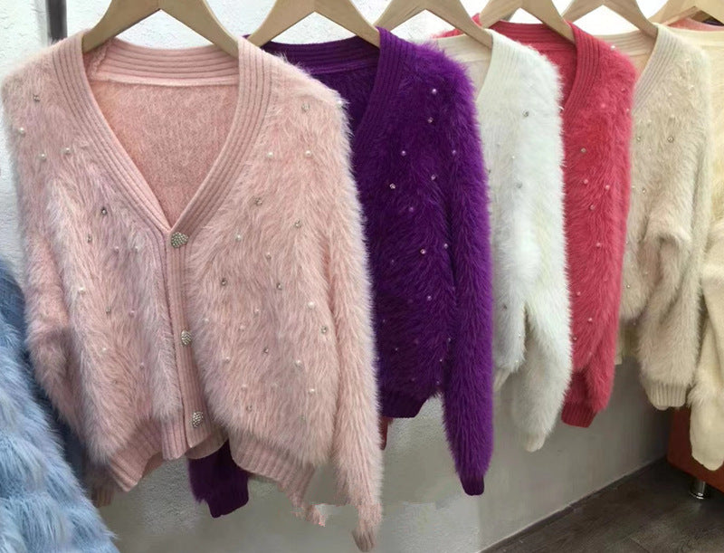 Damen Flauschiger Kurz-Cardigan mit dezenten Knopfdetails R&B