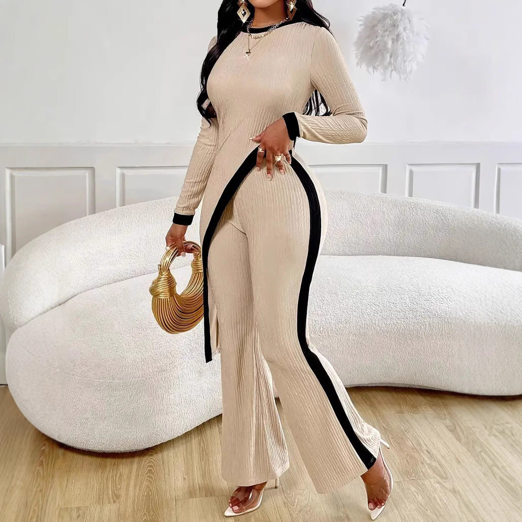 Damen Lässiger Jumpsuit mit seitlichen Kontraststreifen und elegantem Schnitt R&B