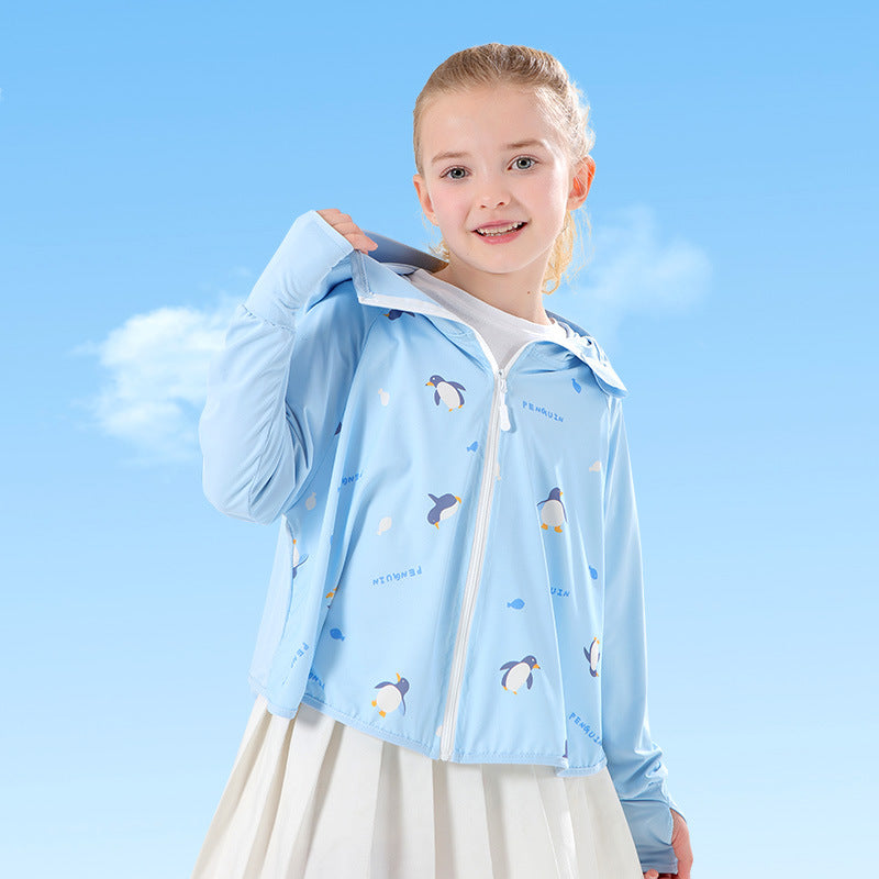 Unisex nan leichte UPF Sonnenschutz Kapuzenjacke für Kinder mit Daumenlöchern und planetarischem Druck R&B
