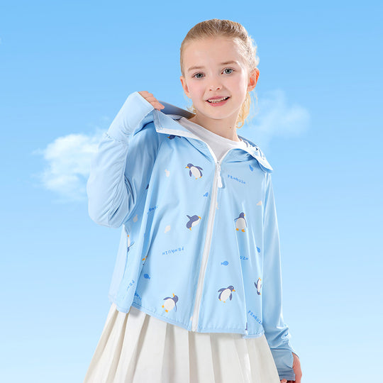 Unisex nan leichte UPF Sonnenschutz Kapuzenjacke für Kinder mit Daumenlöchern und planetarischem Druck R&B