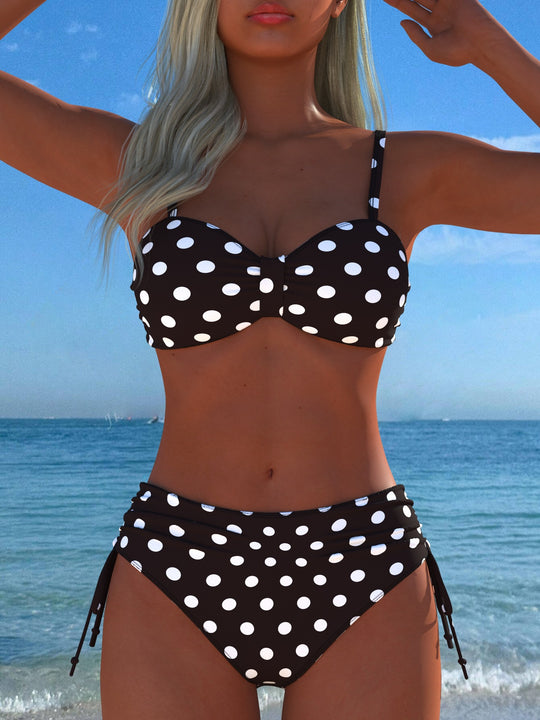 Damen Bikini-Set mit stilvollem Karomuster und goldfarbenen Akzenten R&B