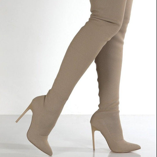 Damen Overknee Stiefel mit Elegantem Absatz und Hochwertiger Strickstruktur R&B
