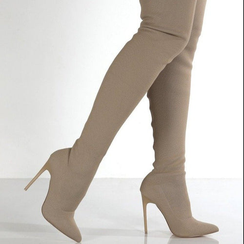 Damen Overknee Stiefel mit Elegantem Absatz und Hochwertiger Strickstruktur R&B