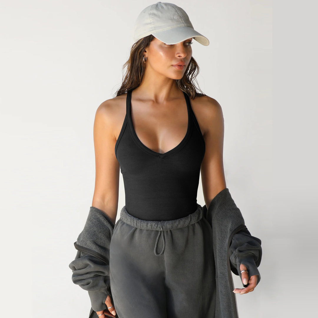 Damen Sportliches Tanktop mit V-Ausschnitt und figurbetonter Passform R&B