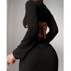 Damen Cut-Out Strandkleid mit langen Ärmeln