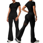 Damen Sportliches Set mit cropped Oberteil und flared Leggings R&B