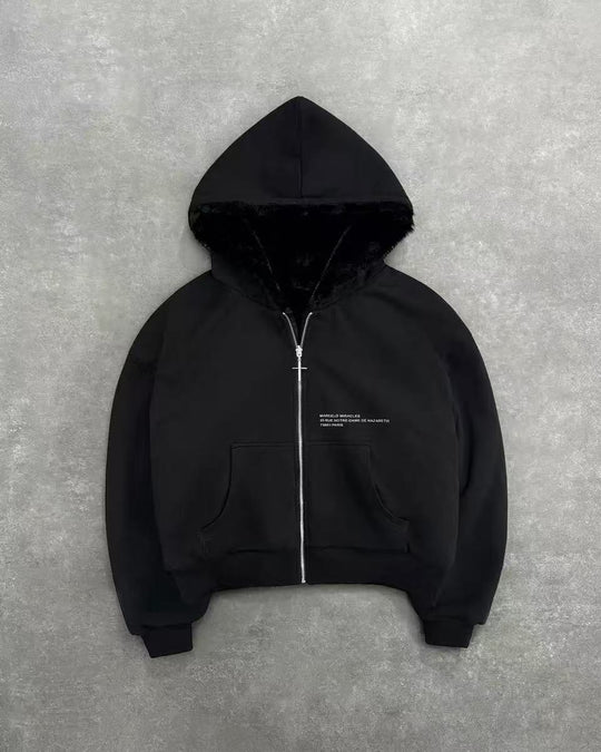 Unisex nan gefütterte Kapuzenjacke kurz geschnitten mit Kreuz-Reißverschluss R&B