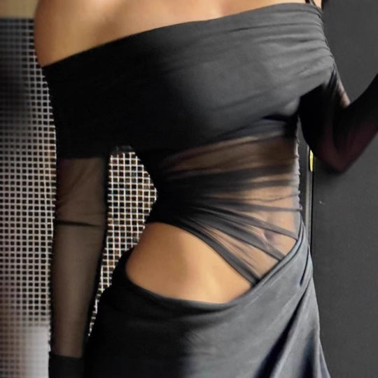 Damen Elegantes Maxikleid mit asymmetrischem Oberteil und raffiniertem Drapierungsdesign R&B