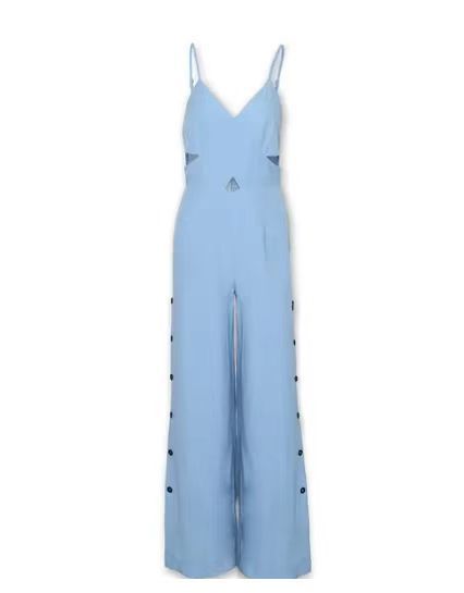 Damen Jumpsuit mit Cross-Over Design und Knopfleiste R&B
