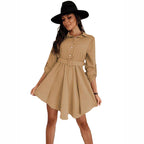 Damen Knielanges Hemdblusenkleid mit Taillengürtel und eleganten Details R&B
