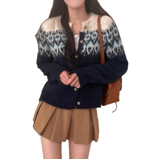 Damen Strickcardigan mit traditionellem Muster und Knopfdetails R&B