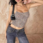 Damen Crop-Top mit Animal-Print und feinen Trägern R&B