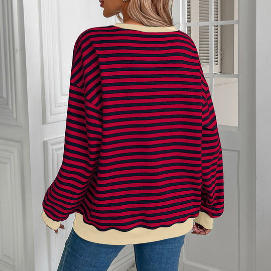 Damen gestreifter Pullover mit lockerer Passform R&B