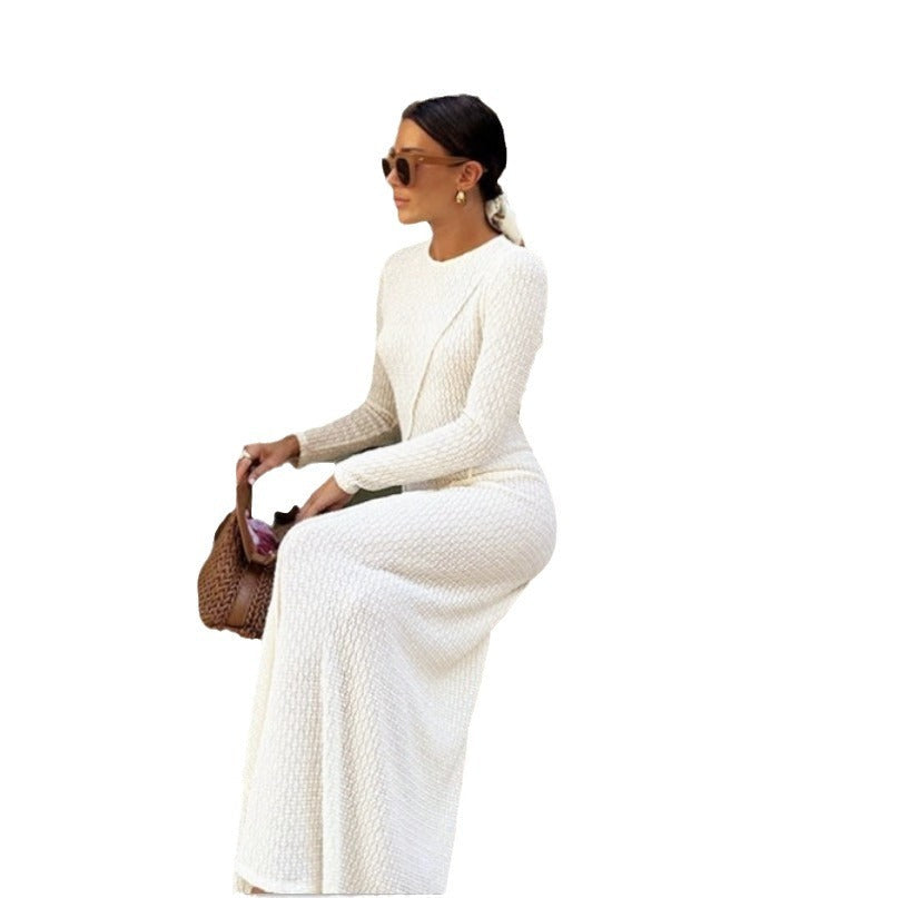 Damen Strickmaxikleid mit strukturiertem Design und langem Ärmel R&B