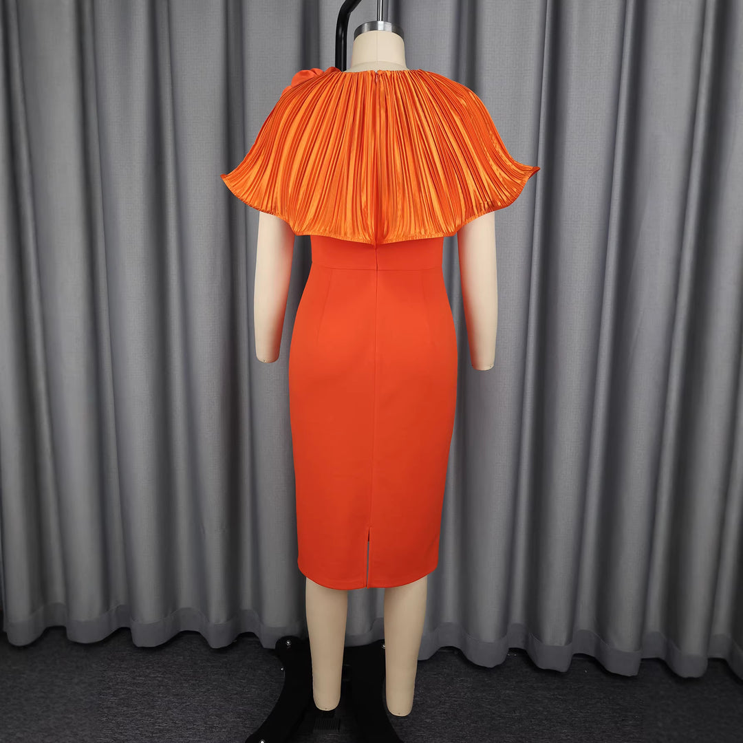 Damen figurbetontes Kleid mit voluminösem Kragen und floraler Applikation R&B