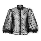 Damen Bluse mit transparenten Puffärmeln und Modellkragen R&B