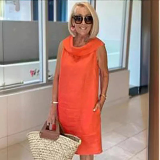 Damen Sommerliches Leinenkleid mit modernem Kragen R&B