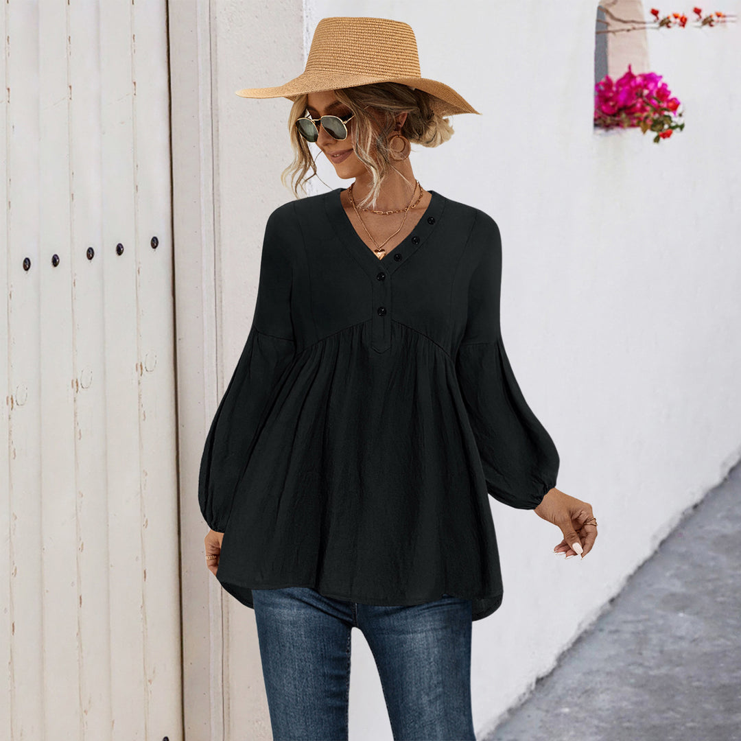 Damen Blusenshirt mit Knopfdetails und lockerer Passform R&B