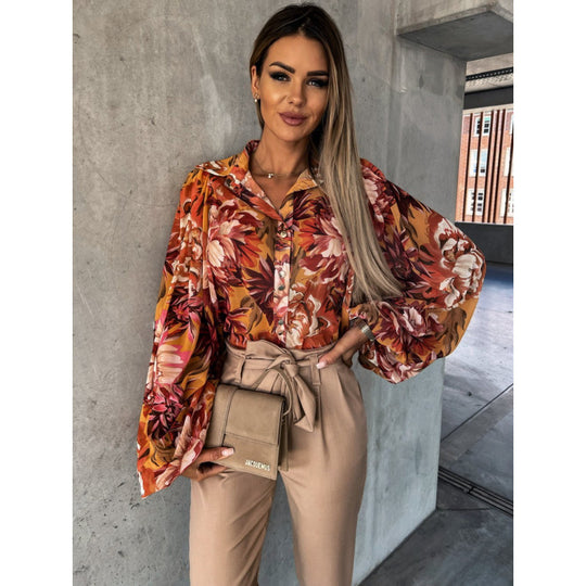 Damen Bluse mit floralem Druck und Glockenärmeln R&B