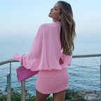 Damen Transparente Bluse mit Drapierungen R&B
