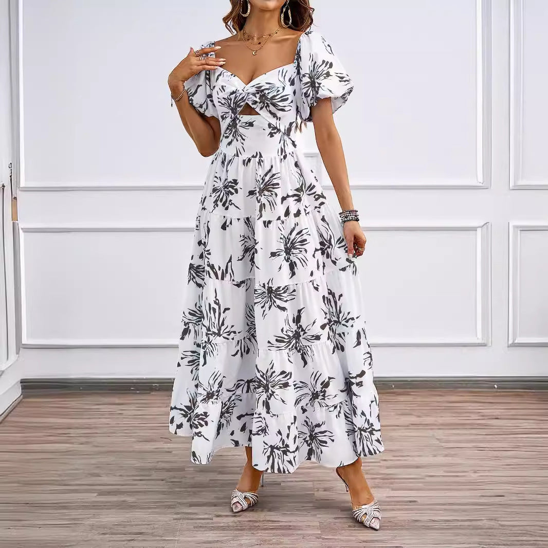 Damen Maxikleid mit voluminösen Puffärmeln und romantischem Schnitt R&B
