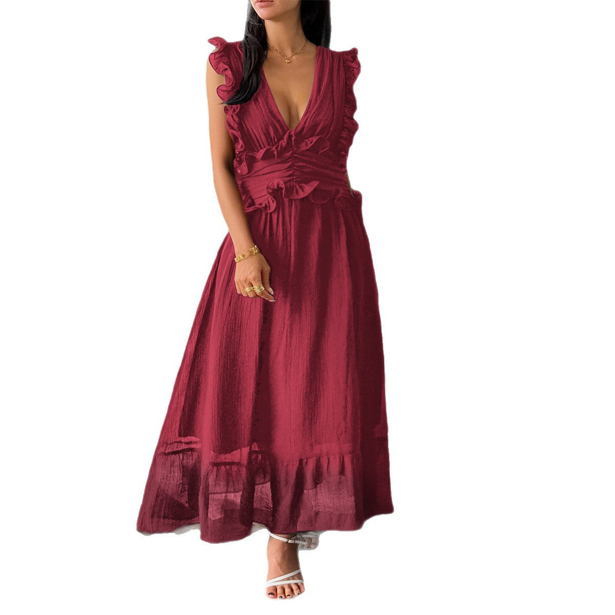 Damen Elegantes Wickelkleid mit Rüschendetails und taillierter Silhouette R&B