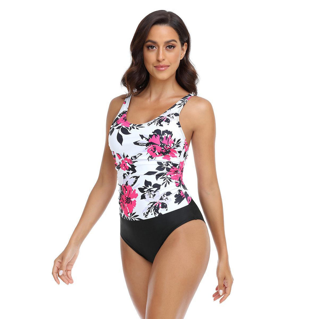 Damen Einteiler Badeanzug mit floralem Design und hohem Bauchweg R&B