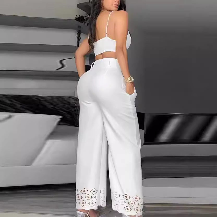 Damen Trendiges Zweiteiliges Outfit mit Oberteil und weiten Hosen R&B
