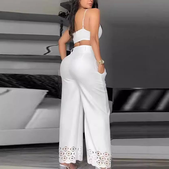 Damen Trendiges Zweiteiliges Outfit mit Oberteil und weiten Hosen R&B