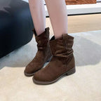 Damen Modische Stiefeletten mit lässigem Falten-Design und bequemem Blockabsatz R&B