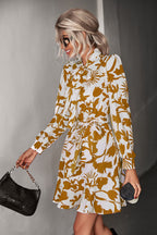 Damen Kleid mit hochgeschlossenem Kragen und modischem Blumendruck R&B