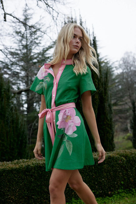 Damen Freizeitkleid mit floralem Muster und bequemen Taillengürtel R&B