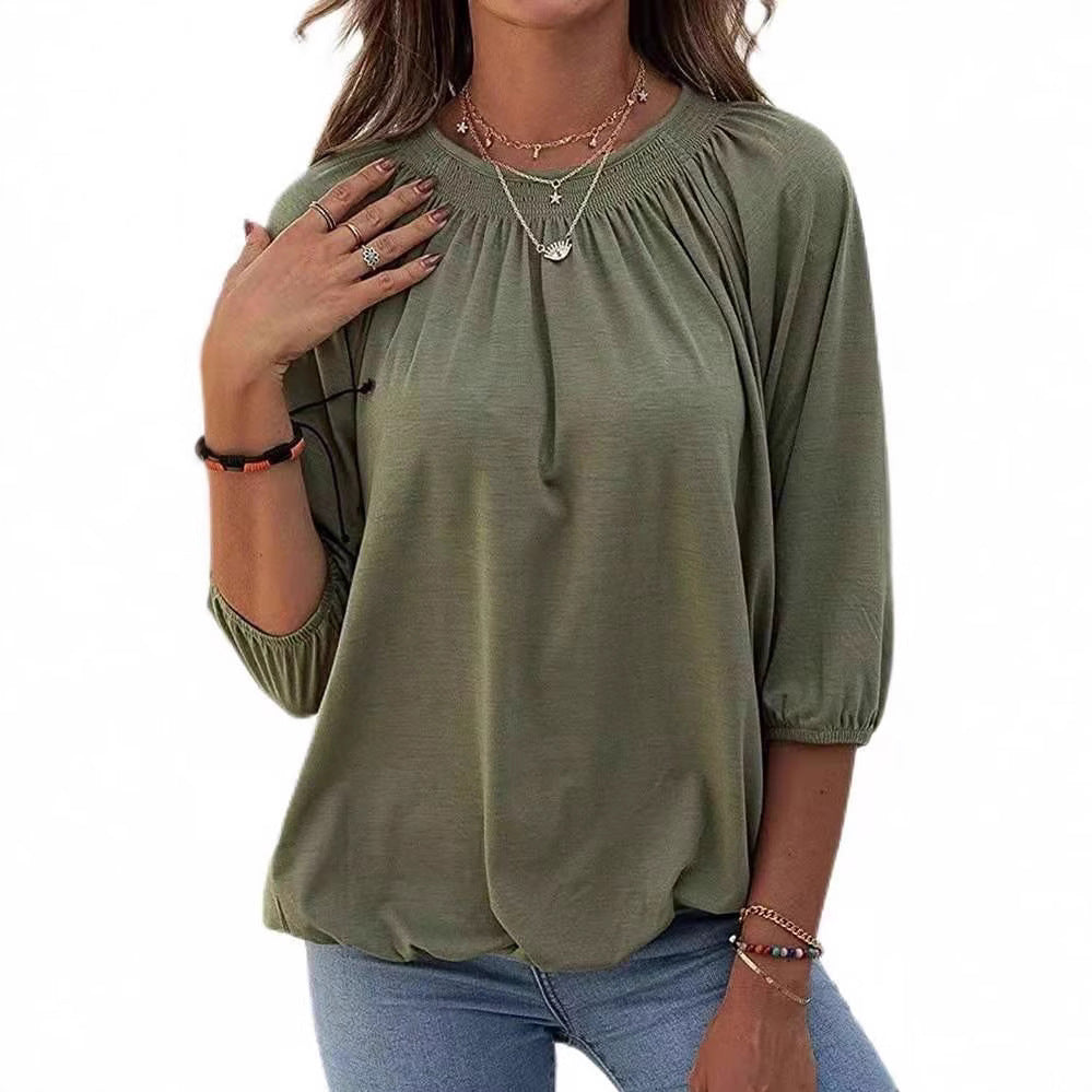 Damen lässiges Oversized-Shirt mit Rüschen und Viskose-Material R&B