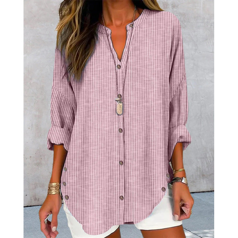 Damen Langarm Blusenshirt mit Knopfleiste und asymmetrischem Saum R&B