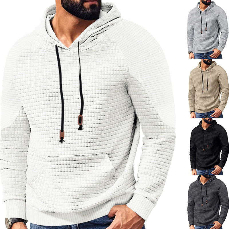 Herren nan strukturierter Kapuzenpullover mit gesteppter Waffelstruktur, Raglanärmeln und Kängurutasche R&B