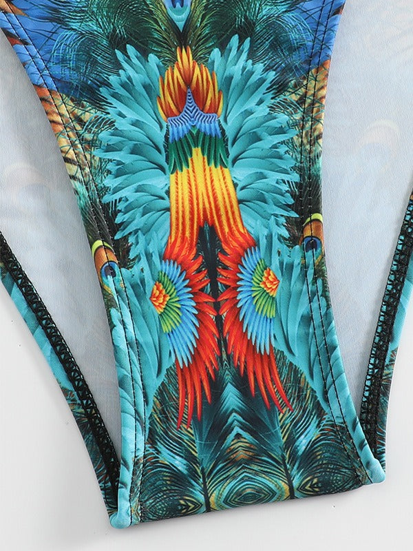 Damen Triangel-Bikini mit extravagantem Federdesign und funkelnden Akzenten R&B